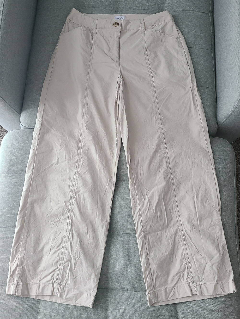 Nicole Miller Wide-Leg Cotton Blend Pants in Light Beige